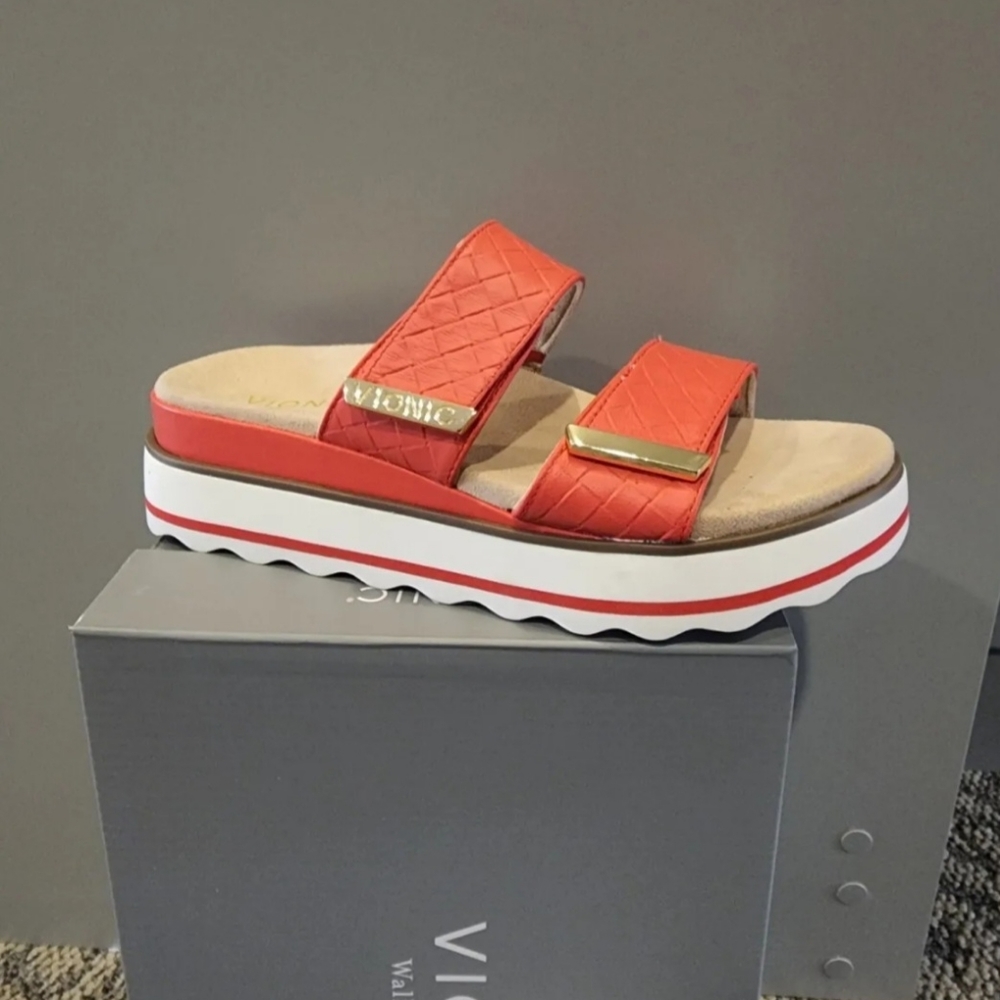 New Women's Vionic Phoenix2 Brandie Slide Platform Sandal Size US 6.5 Poppy